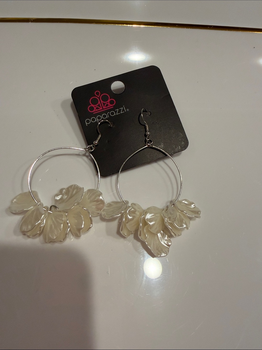 Paparazzi Silver Hoop Earrings with Cream Floral Petals